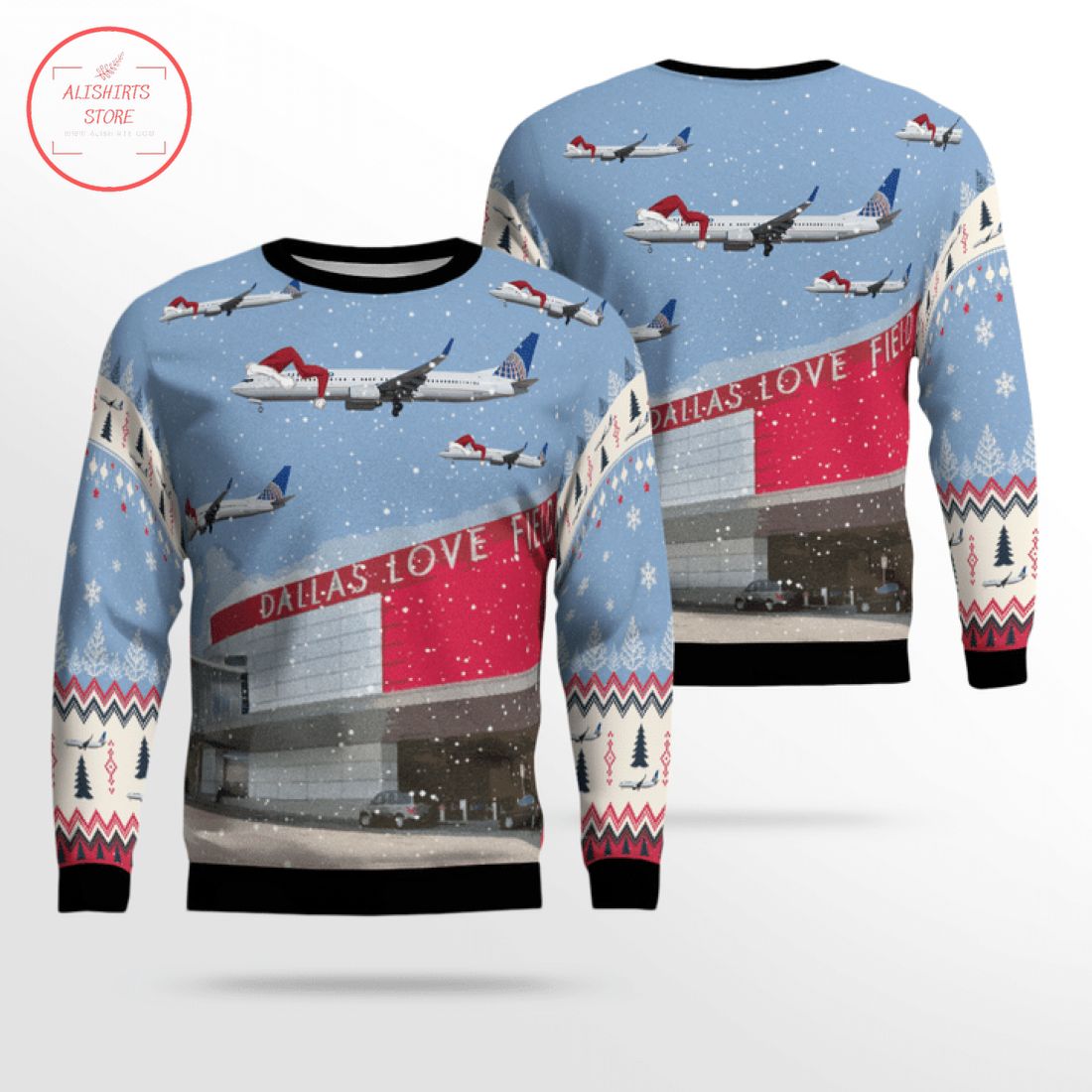 United Airlines Boeing 737-900 Over Dallas Love Field Ugly Christmas Sweater