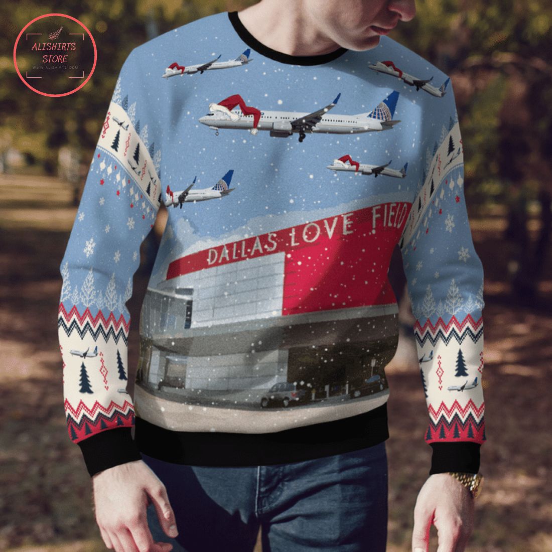 United Airlines Boeing 737-900 Over Dallas Love Field Ugly Christmas Sweater