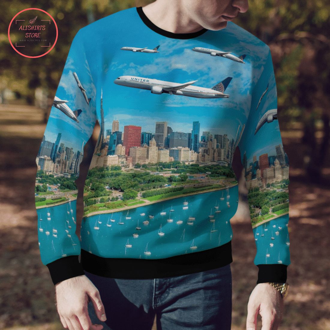 United Airlines Boeing 787-9 Dreamliner Chicago Ugly Christmas Sweater