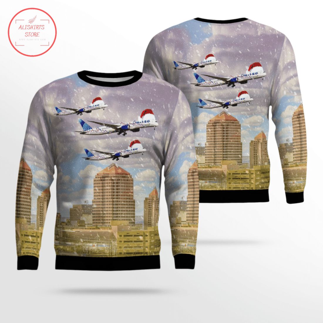 United Airlines Boeing 787 Dreamliner Over Albuquerque Ugly Christmas Sweater