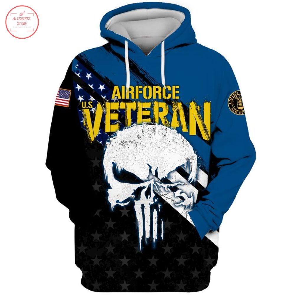 Us Air Force Vetera Skull Hoodie 3D