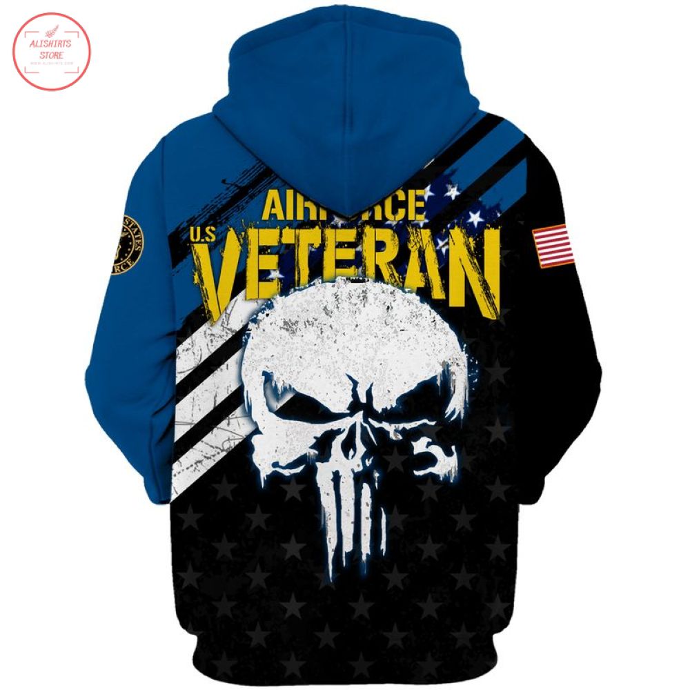 Us Air Force Vetera Skull Hoodie 3D