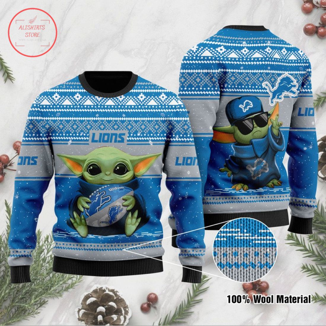 Yoda NFL Detroit Lions Ugly Christmas Sweater