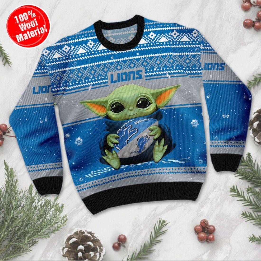 Yoda NFL Detroit Lions Ugly Christmas Sweater