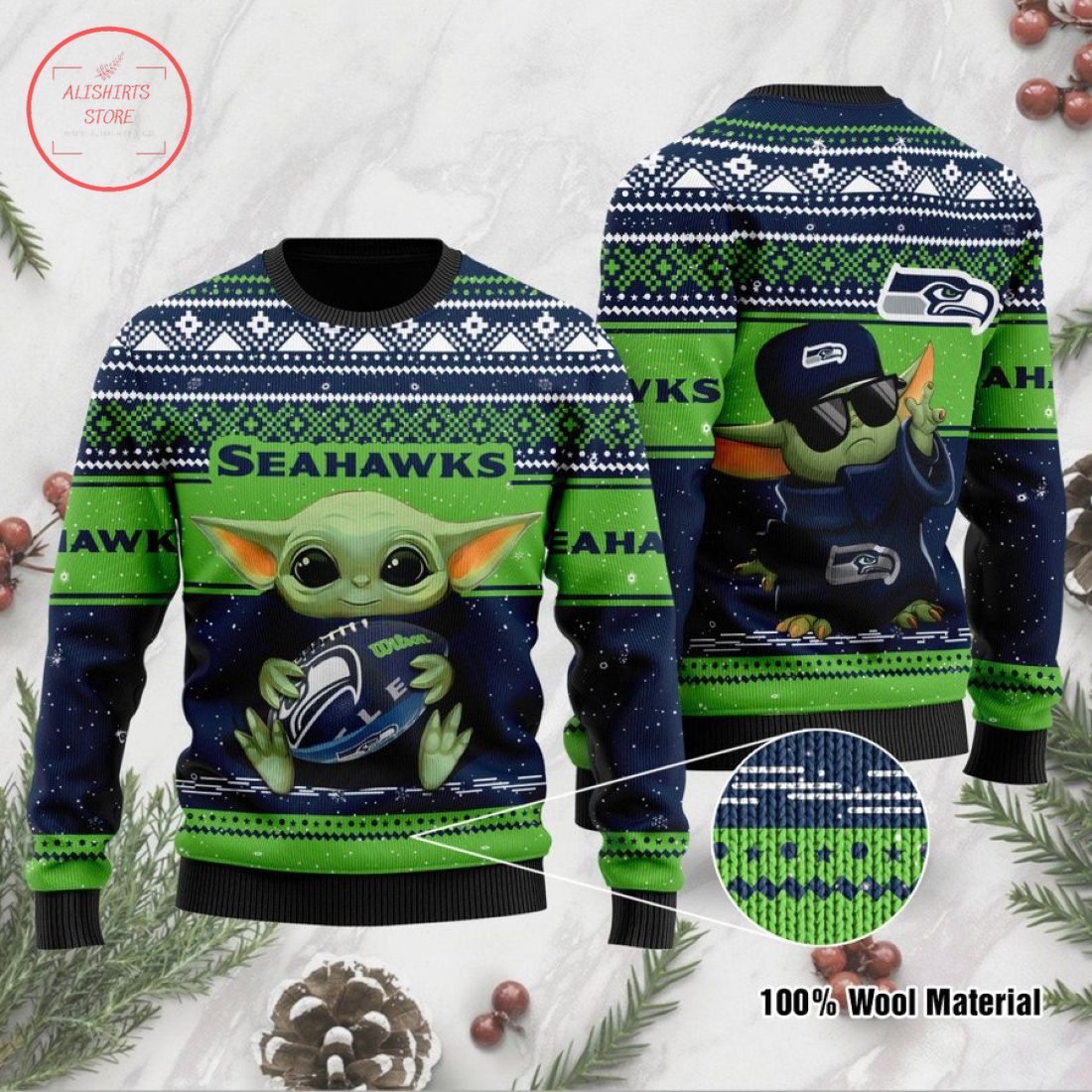 Yoda NFL Seattle Seahawks Ugly Christmas Sweater