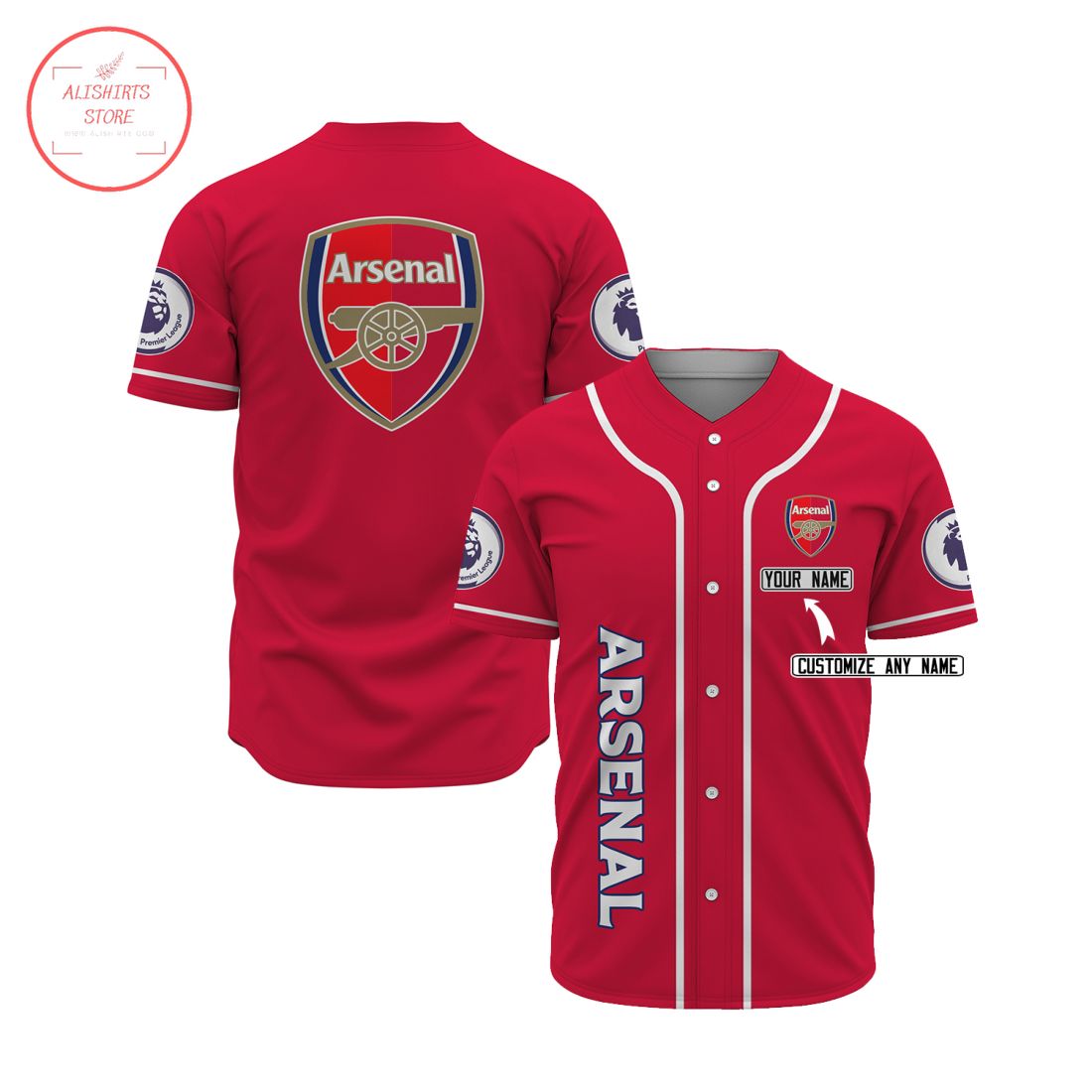 Arsenal FC Custom Name Baseball Jersey