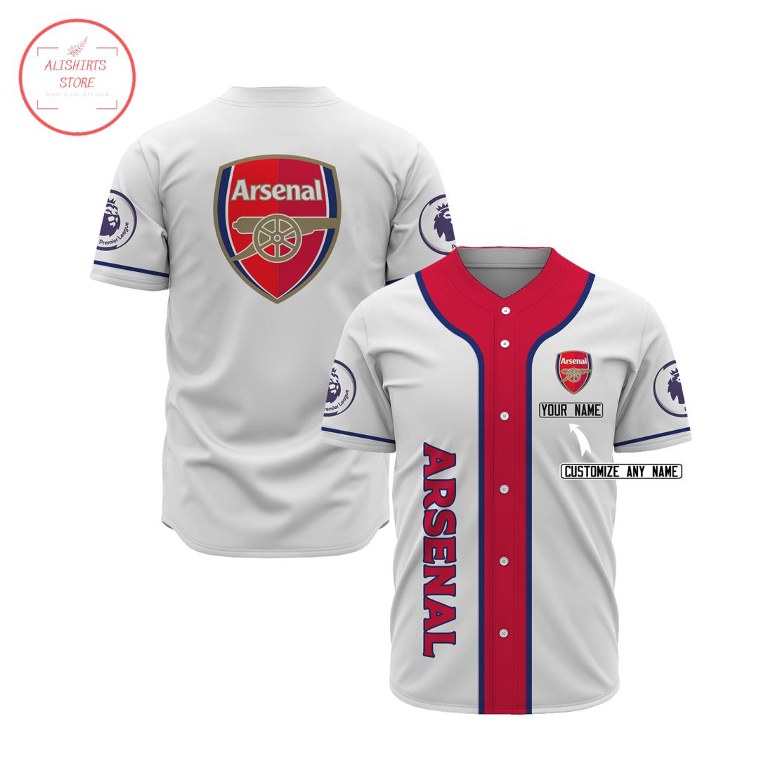 Arsenal FC Custom Name Baseball Jersey