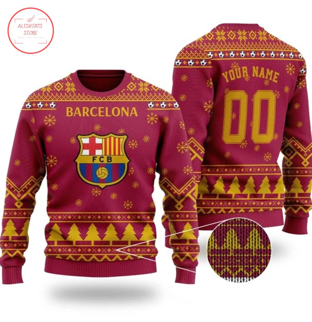 Barcelona FC Personalized Ugly Christmas Sweater