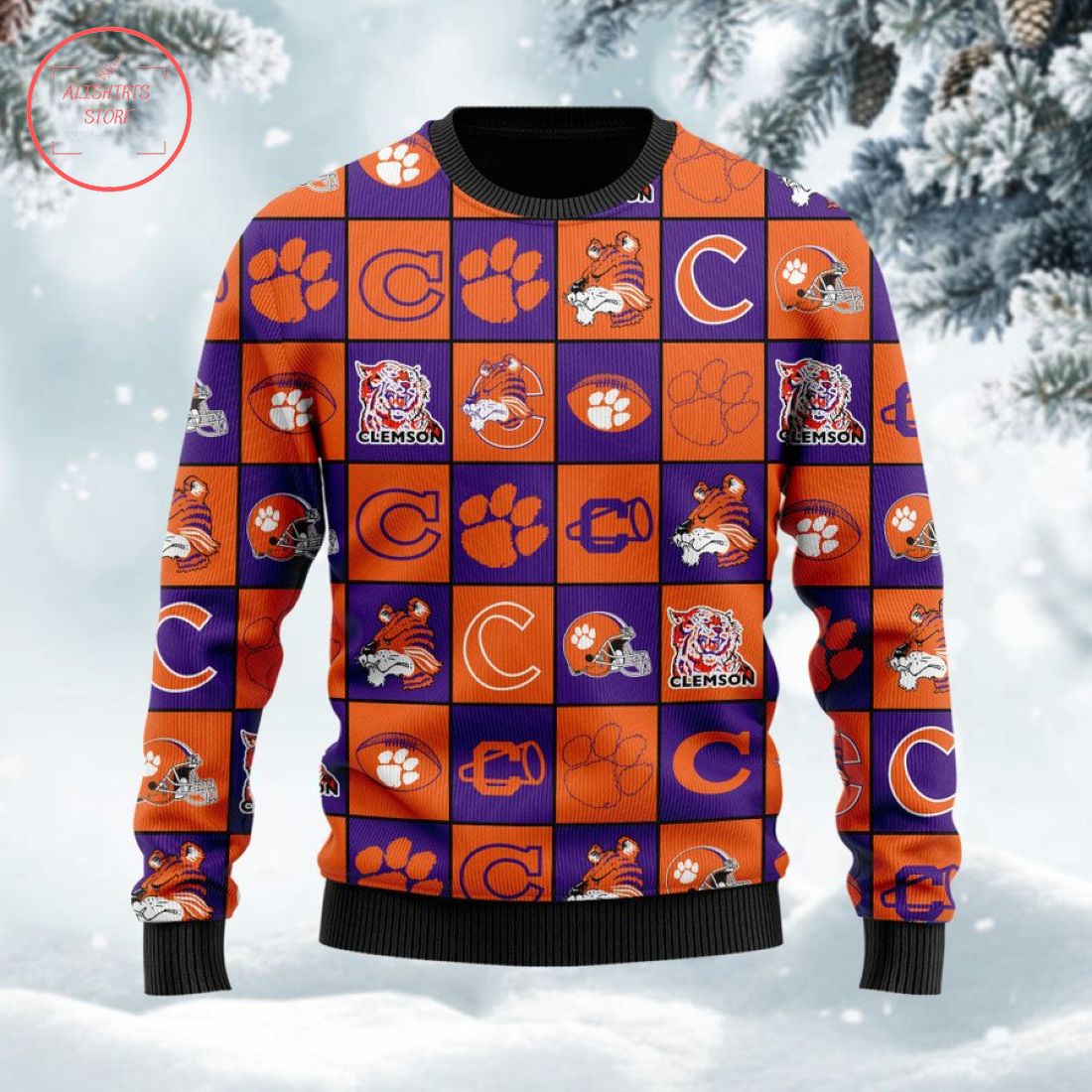 Clemson Tigers Football Team Logo Ugly Christmas Sweater