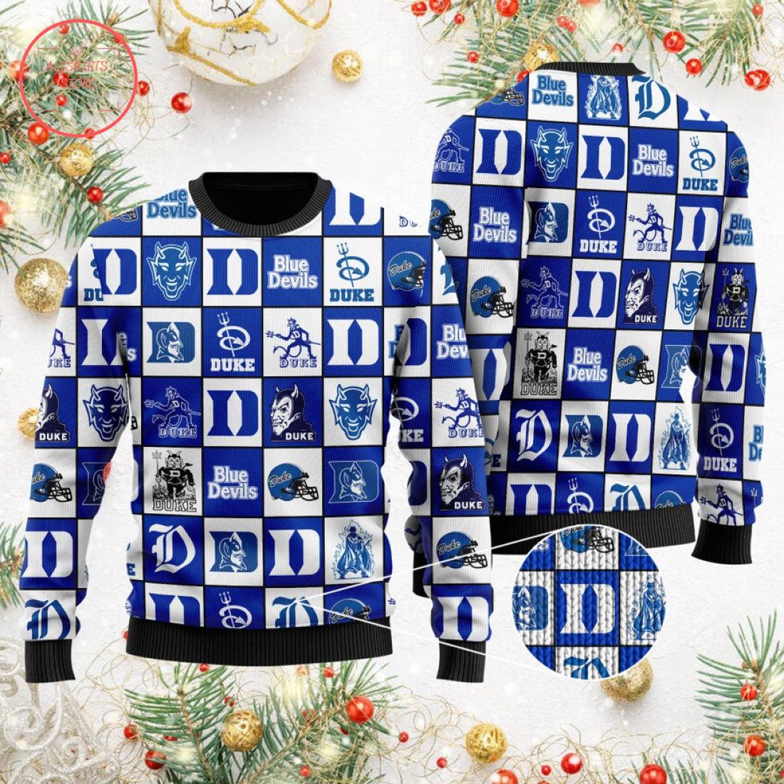 Duke Blue Devils Football Team Logo Ugly Christmas Sweater