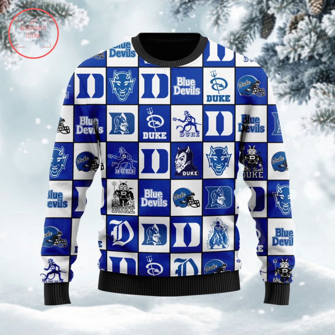 Duke Blue Devils Football Team Logo Ugly Christmas Sweater