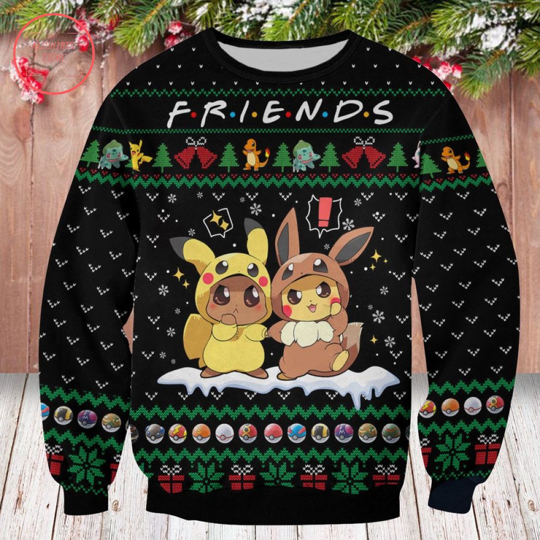 Friends Pikachu and Eevee Ugly Christmas Sweater