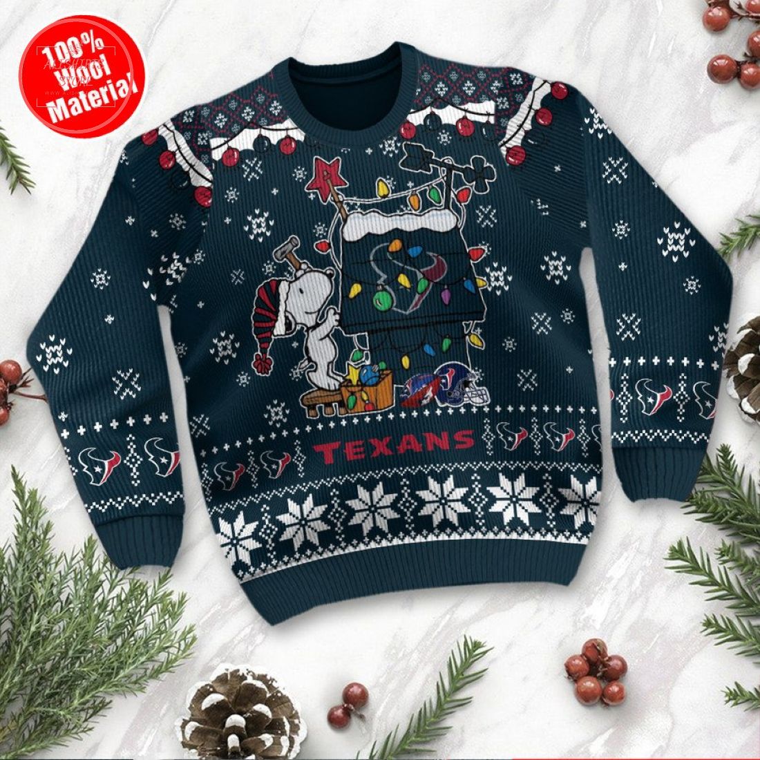 Houston Texans Snoopy Custom Ugly Christmas Sweater