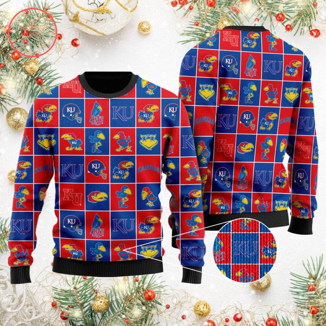 Kansas Jayhawks Football Team Logo Ugly Christmas Sweater