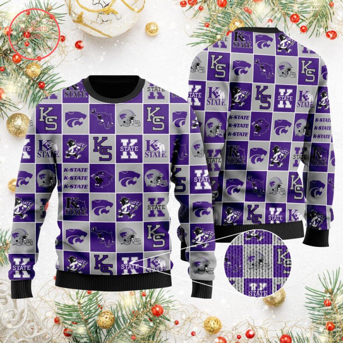 Kansas State Wildcats Football Team Logo Ugly Christmas Sweater