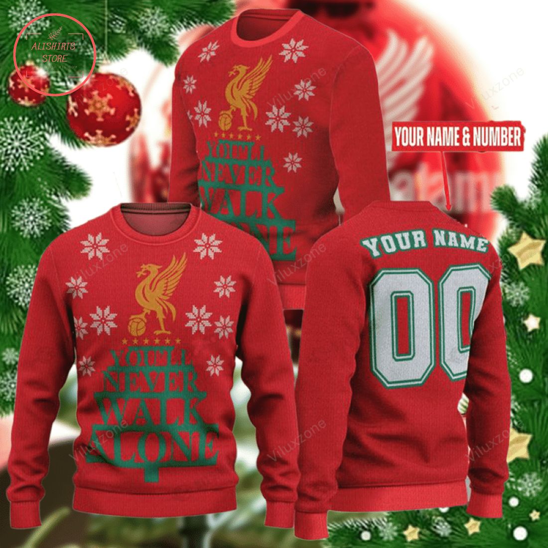 Liverpool F.c. YNWA Personalized Ugly Christmas Sweater