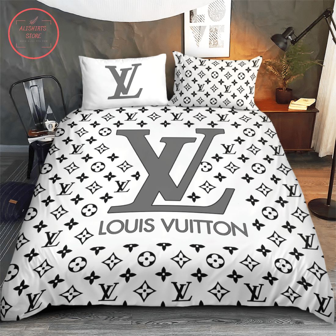 Louis Vuitton Lv Luxury Brand All White Bedding Set