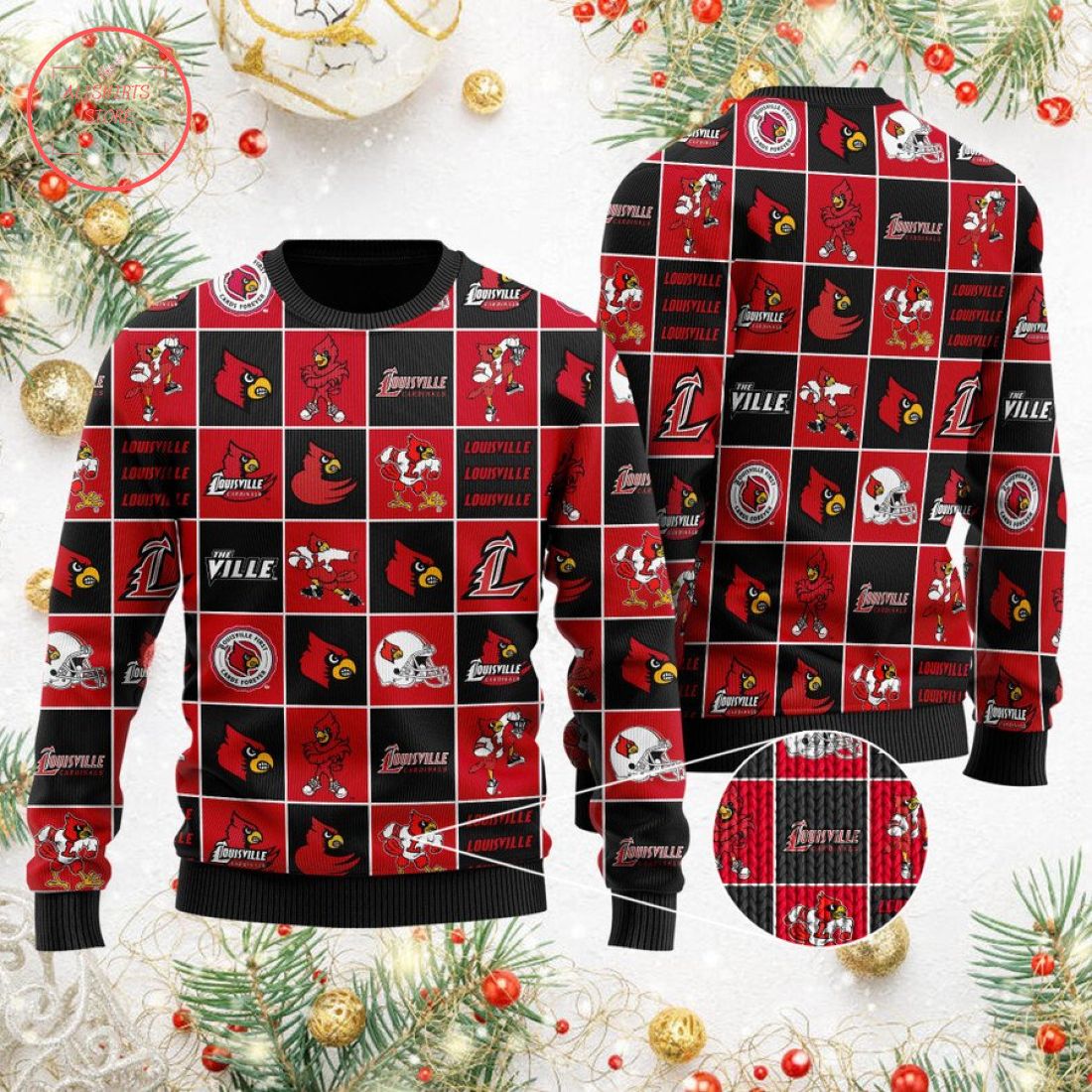 Louisville Cardinals Football Team Logo Ugly Christmas Sweater