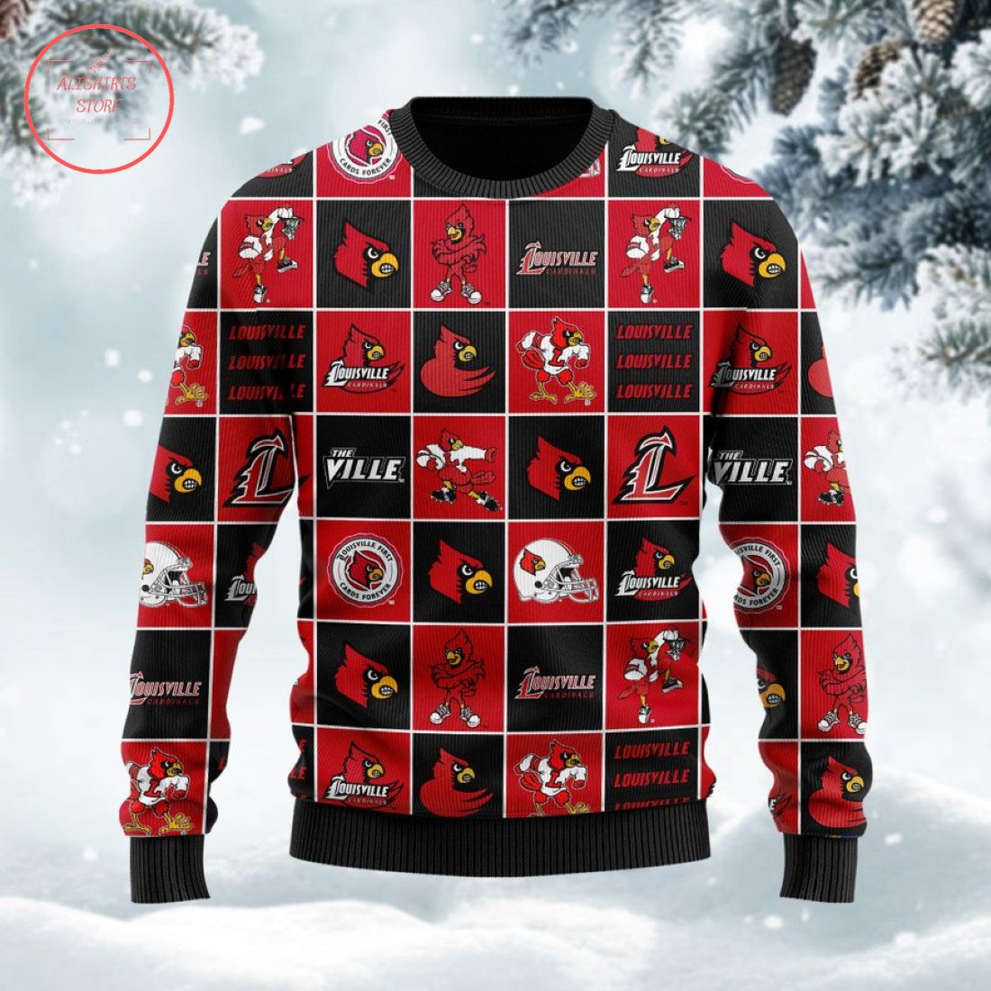 Louisville Cardinals Football Team Logo Ugly Christmas Sweater