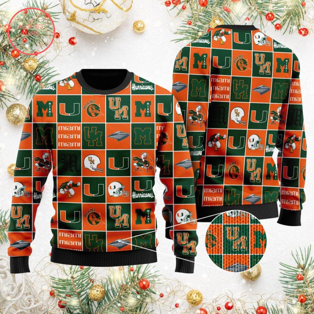 Miami Hurricanes Football Team Logo Ugly Christmas Sweater