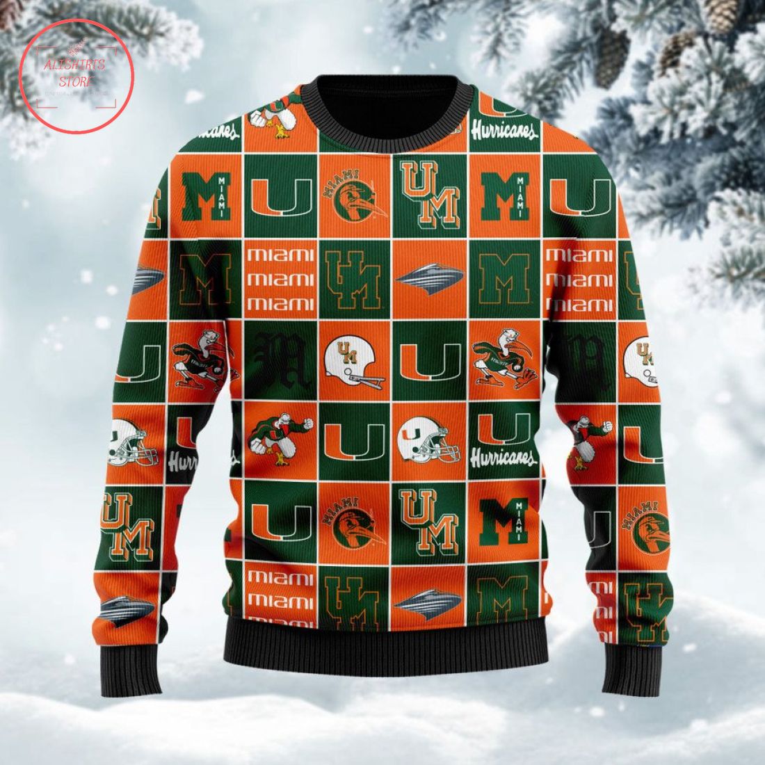 Miami Hurricanes Football Team Logo Ugly Christmas Sweater