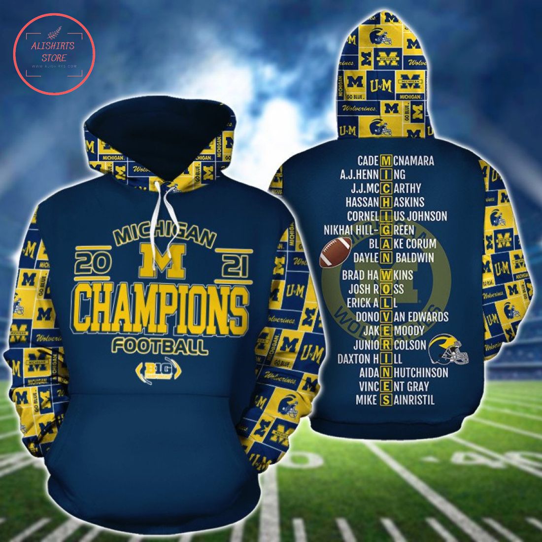 Michigan Wolverines NCAA Big10 Champions 3d Hoodie