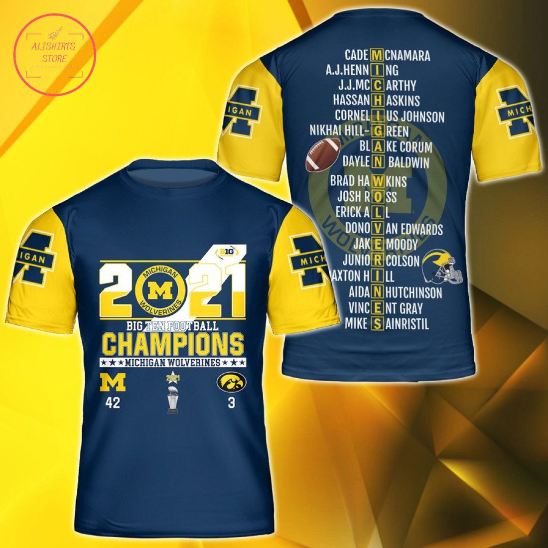 NCAA Michigan Wolverines 2021 Big Ten Football Champions 3D T-shirts