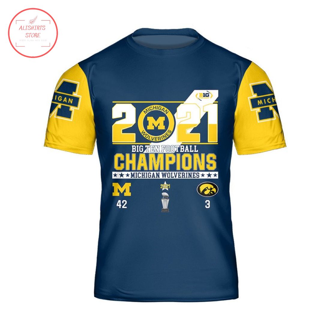 NCAA Michigan Wolverines 2021 Big Ten Football Champions 3D T-shirts