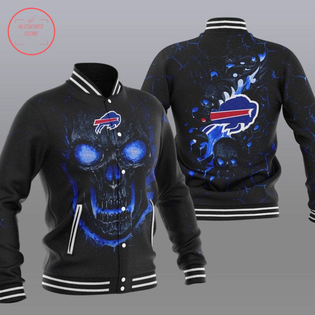 NFL Buffalo Bills Fire Skull Baseball Jacket