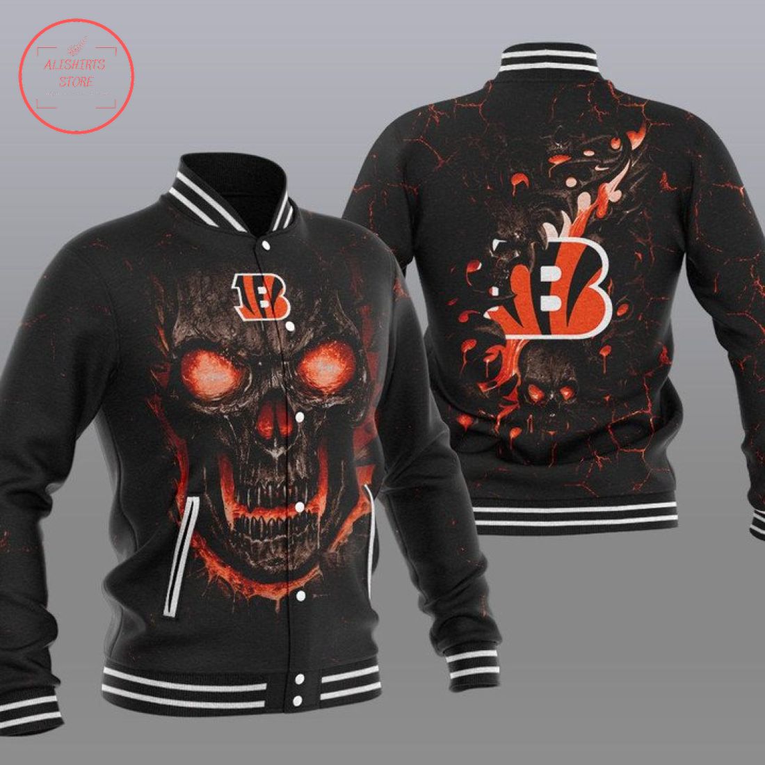 NFL Cincinnati Bengals Fire Skull Baseball Jacket