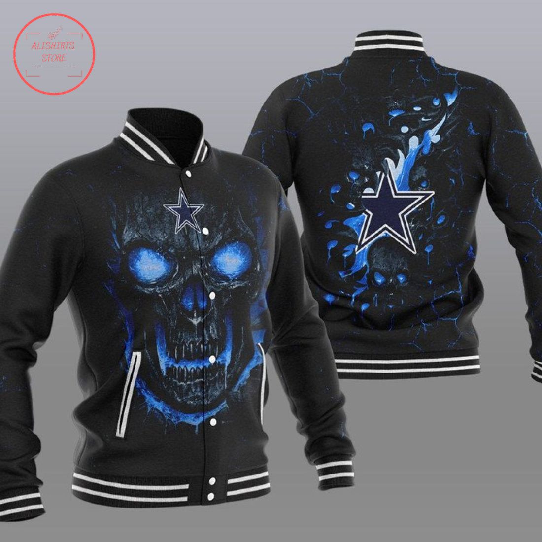 NFL Dallas Cowboys Fire Skull Baseball Jacket