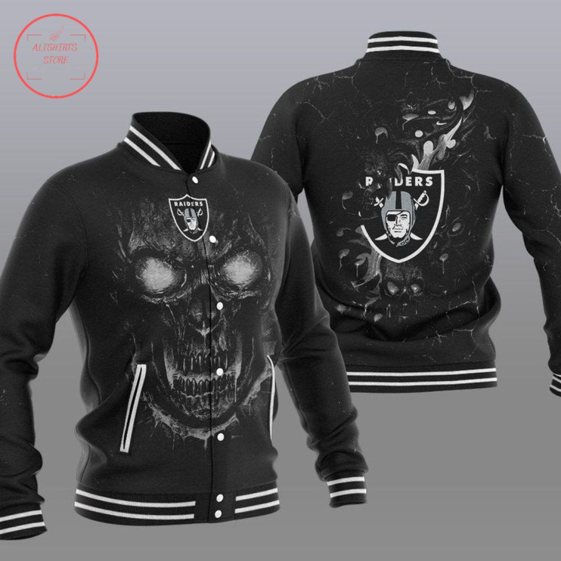 NFL Las Vegas Raiders Fire Skull Baseball Varsity Jacket