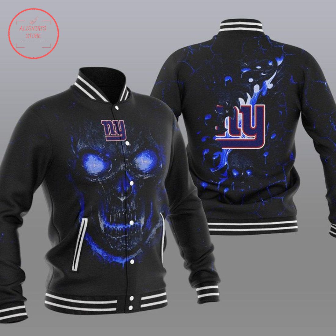 NFL New York Giants Fire Skull Baseball Varsity Jacket