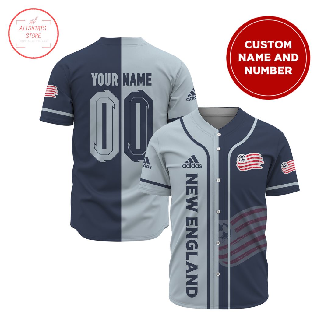 New England Revolution MLS Personalized Baseball Jersey