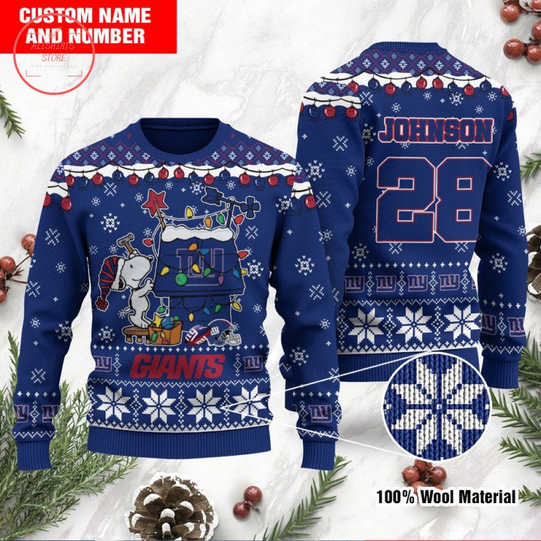 New York Giants Snoopy Custom Ugly Christmas Sweater