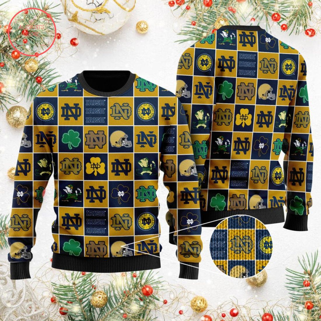 Notre Dame Fighting Irish Football Team Logo Ugly Christmas Sweater