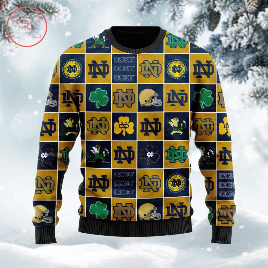 Notre Dame Fighting Irish Football Team Logo Ugly Christmas Sweater