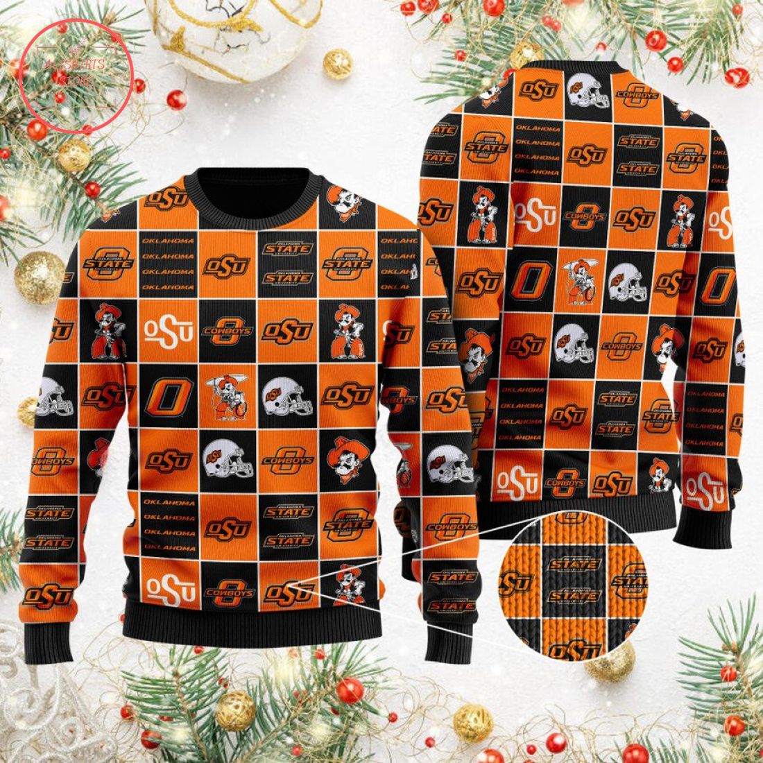 Oklahoma State Cowboys Football Team Logo Ugly Christmas Sweater