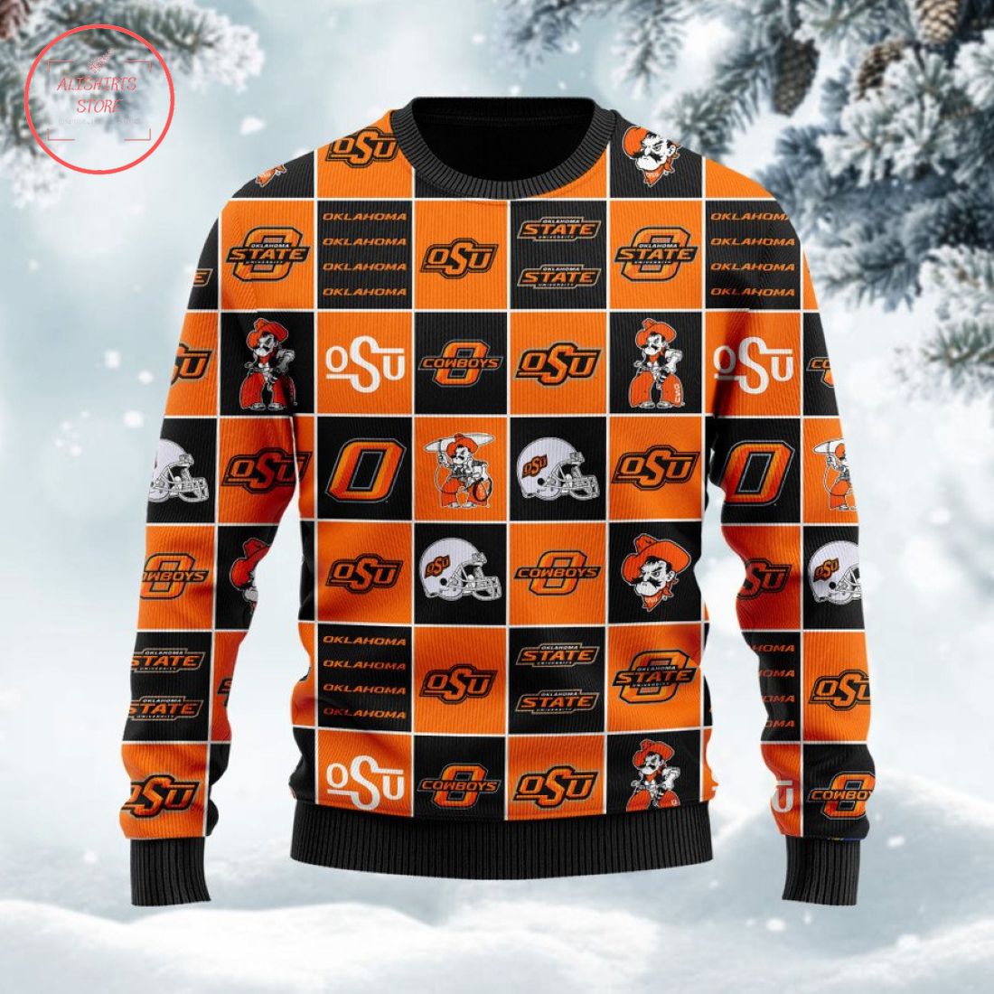 Oklahoma State Cowboys Football Team Logo Ugly Christmas Sweater