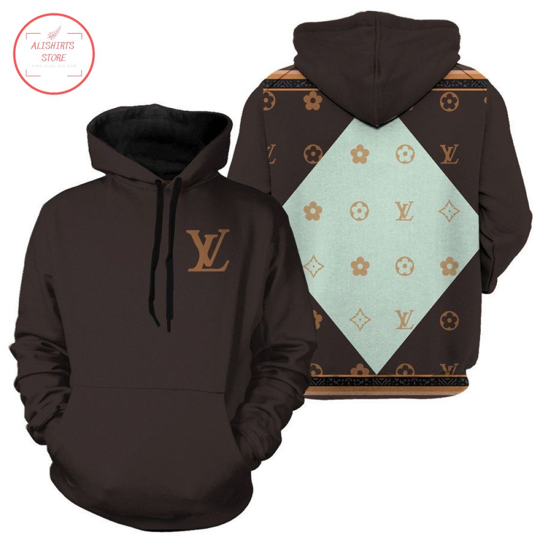 French Louis Vuitton Brown Logo Luxury Hoodie 3d