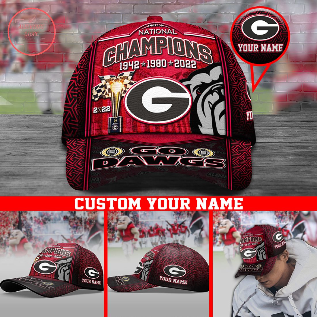 NCAA Georgia Bulldogs Football National Champions Custom Hat Cap