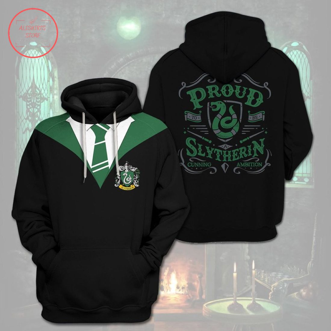 Proud Slytherin Cunning and Ambition Hoodie 3d