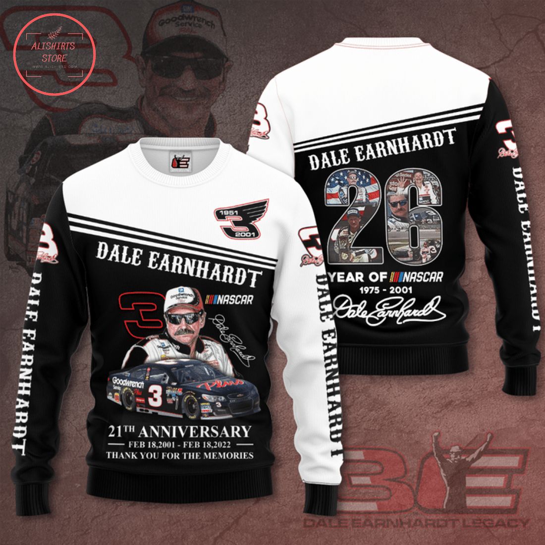Dale Earnhardt 3 Nascar 21th Anniversary Full Printing Shirts