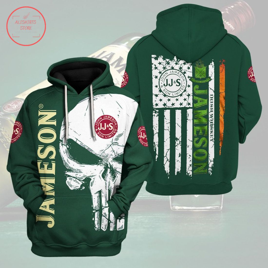 Jameson Irish Whiskey Skull Full Printing 3D Hoodie