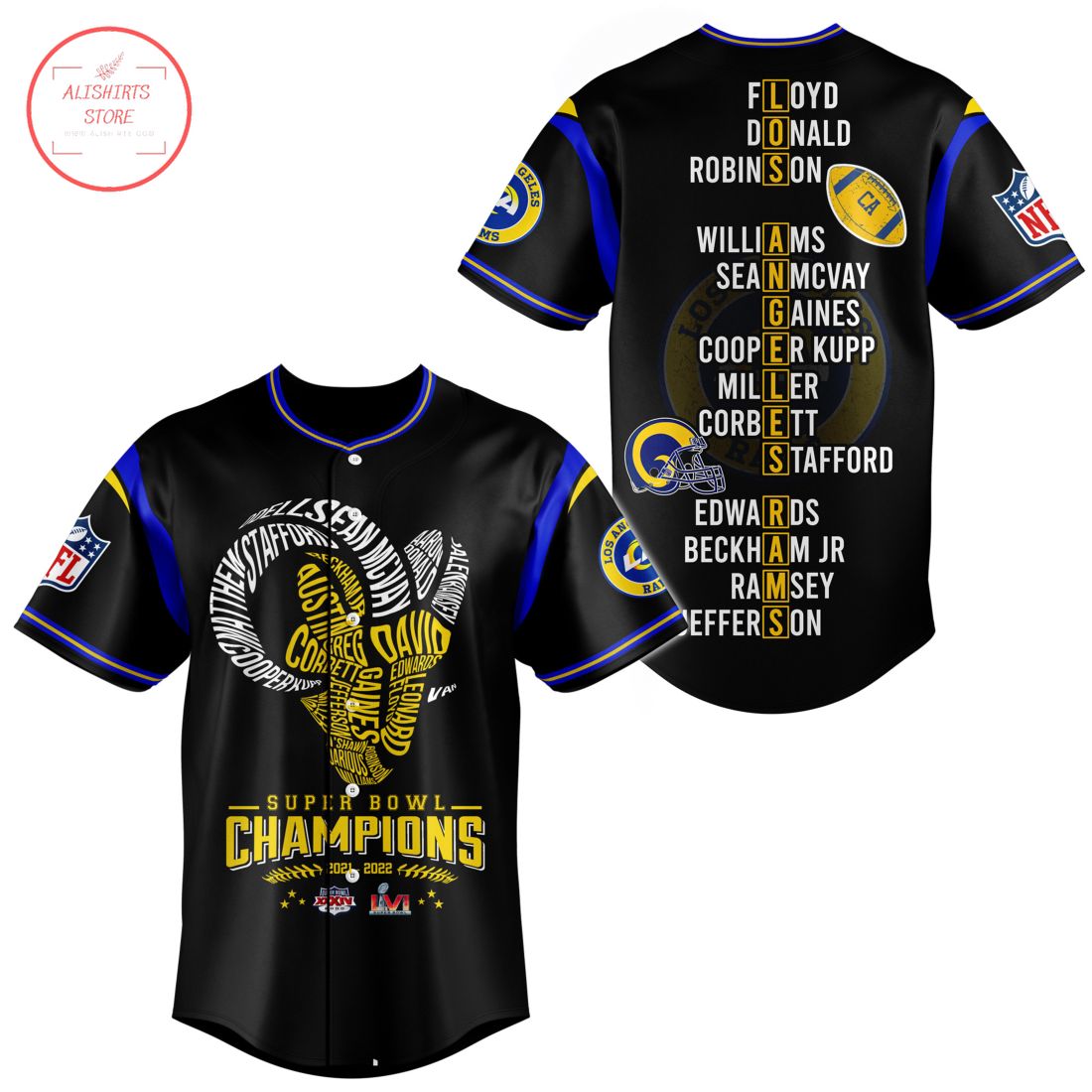 Los Angeles Rams 21 22 Super Bowl Champions baseball jersey