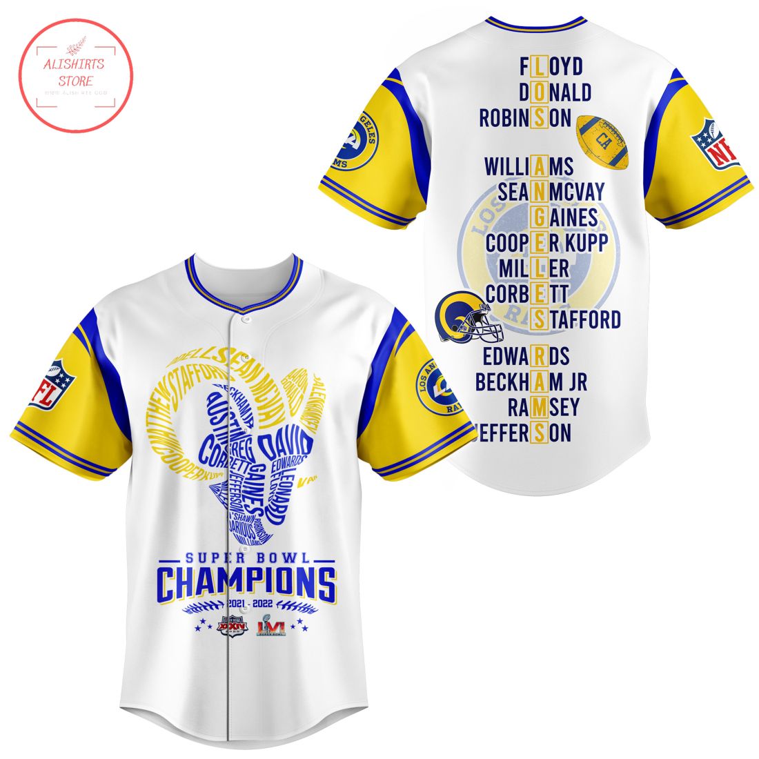 Los Angeles Rams 21 22 Super Bowl Champions Baseball Jersey