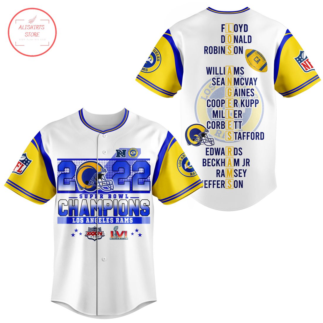 Los Angeles Rams NFL 2022 Super Bowl Champions Baseball Jersey