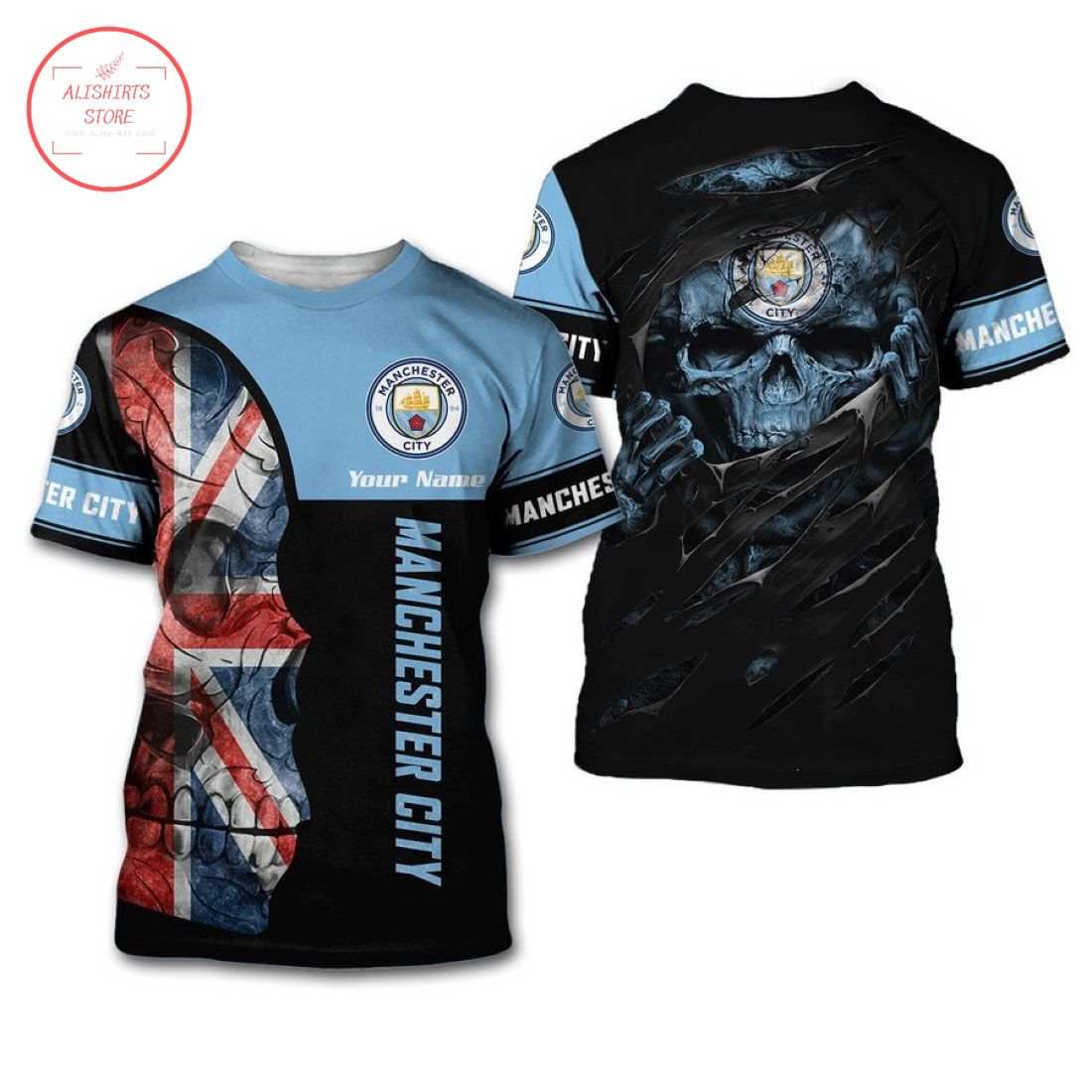 Manchester City FC Skull Personalized T-Shirt and Hoodie 3d