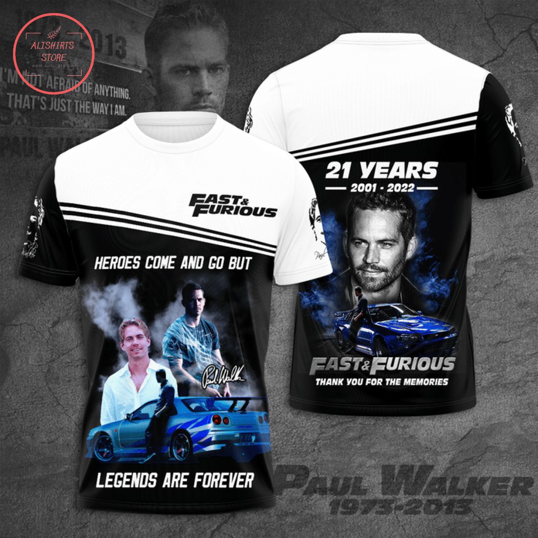 Paul Walker Fast and Furious 21 years T-shirts and Hoodie 3d