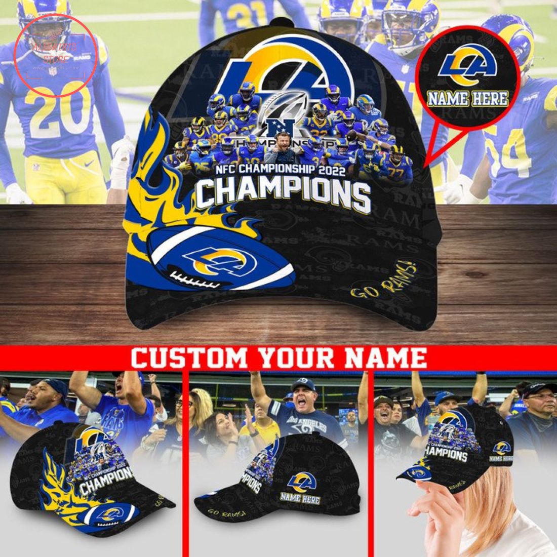 Personalized Los Angeles Rams NFC Championship 2022 Hat Cap